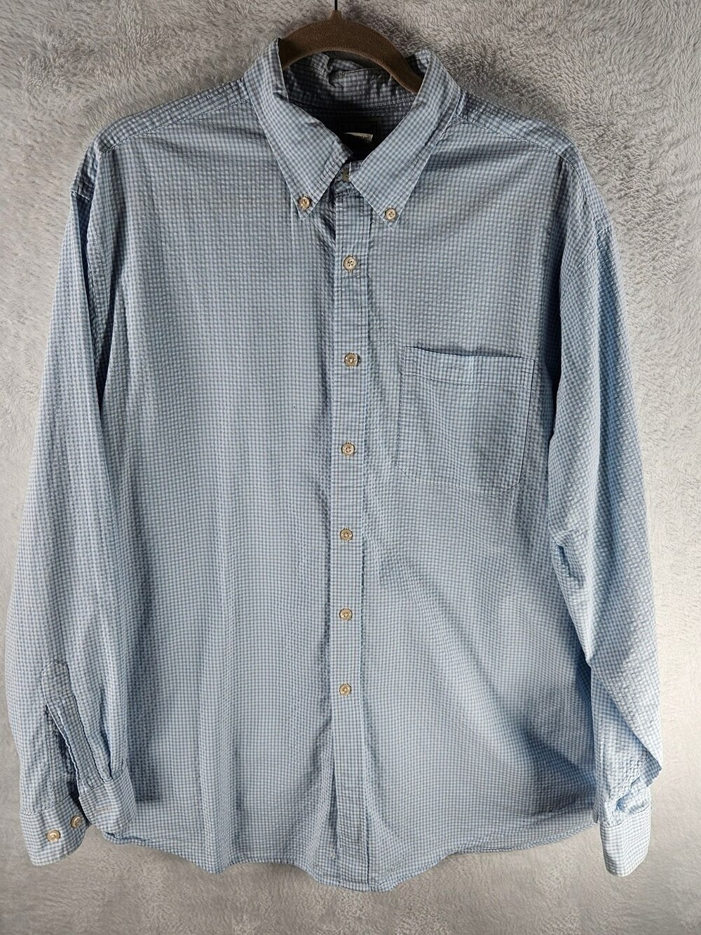 L.L. Bean Gingham Button-Down Shirt Light Blue Men's Size Large